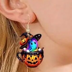 Halloween Witch Hat Ghost Potion Pumpkin Acrylic Drop Dangle Earrings
